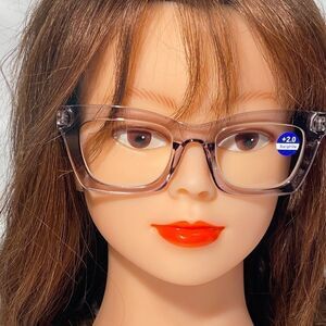 1107 Gretchen Reading Glasses 2.0 Square Eyeglasses Clear Gray Frames NWT